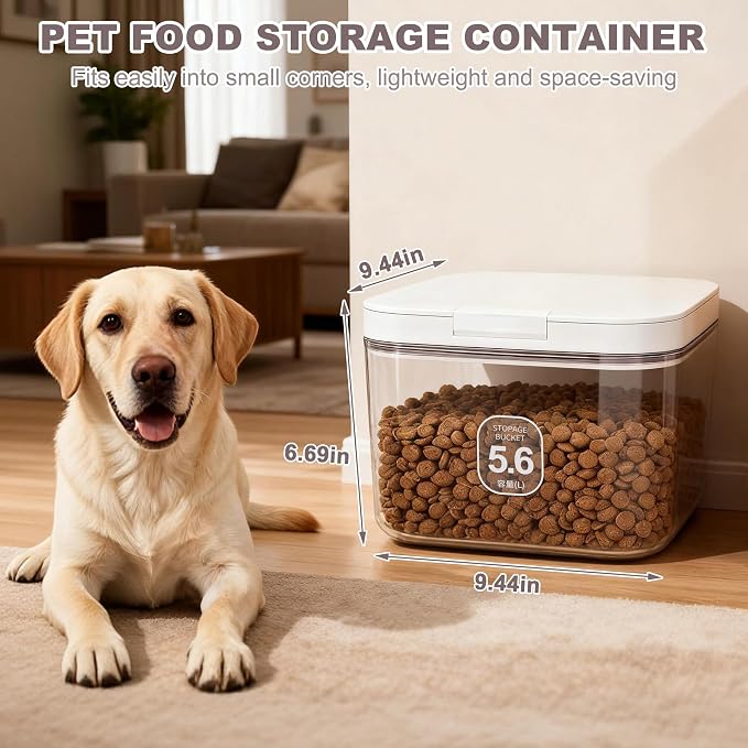 LEAWALK 5-8Lbs/5.92Qt/5.6L Airtight Dog Cat Food Storage Container and Pet Storage Bin BPA-Free. PET Clear Stackable Dog Treat Containers for Pet Food/Rice/Dry/Cereals/Flour/Sugar/Bread