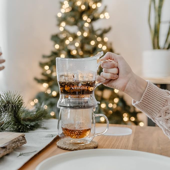 GROSCHE Aberdeen Smart Tea Maker BPA-Free Tea Infuser Clear 34 oz (1000 ml) | Drip-Free Bottom Dispenser, Coaster, Easy Brewing, Simple Cleanup, Tritan Build, Loose-Leaf Steeping, Stylish Design