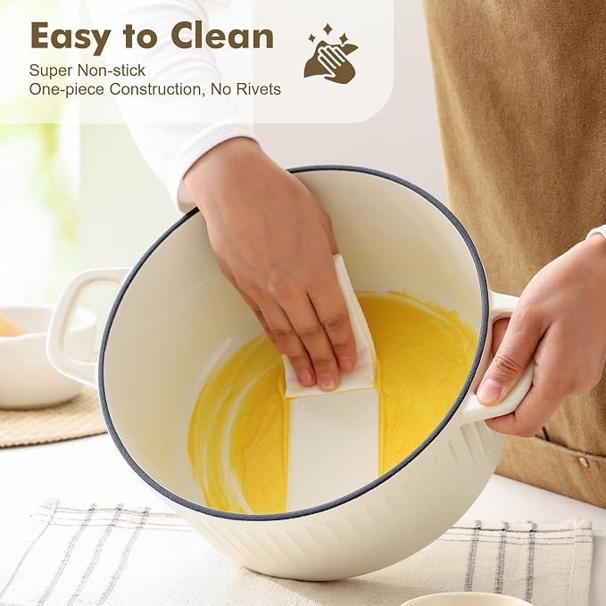 SENSARTE 5.5QT Enameled Cast Iron Dutch Oven Pot Casserole Dish with Lid | Premium Enamel Round Dutch Pot for Bread Baking, Stews, Braising & Roasting, Oven Safe, Induction Compatible, White