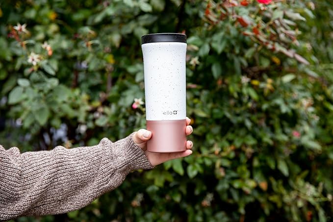 Ello Miri 16oz Insulated Stainless Steel Travel Mug with Slider Lid, Speckle Rosegold