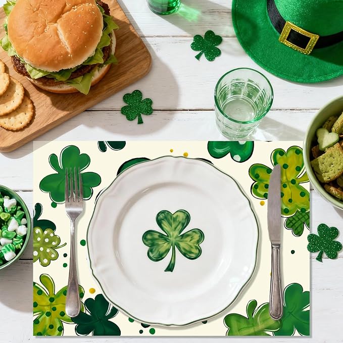 50PCS St. Patrick's Day Disposable Paper Placemats, Lucky Irish Decorative | Shamrock Clover St. Patrick's Day Party Dinner Table Decorations