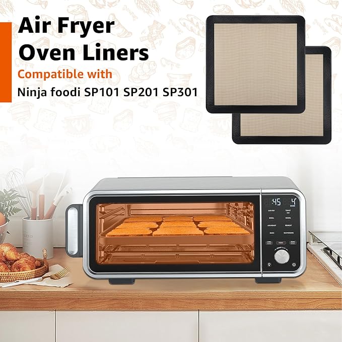 2Pcs Silicone Baking Mats for 12 Inch Cake Pan/12x12 Cheesecake Pan/Toaster Oven Air Fryer Liner, 11.75"Square Food Grade Silicone Mats for Baking, Non Slip Silicone Baking Sheet, Non Stick Reusable