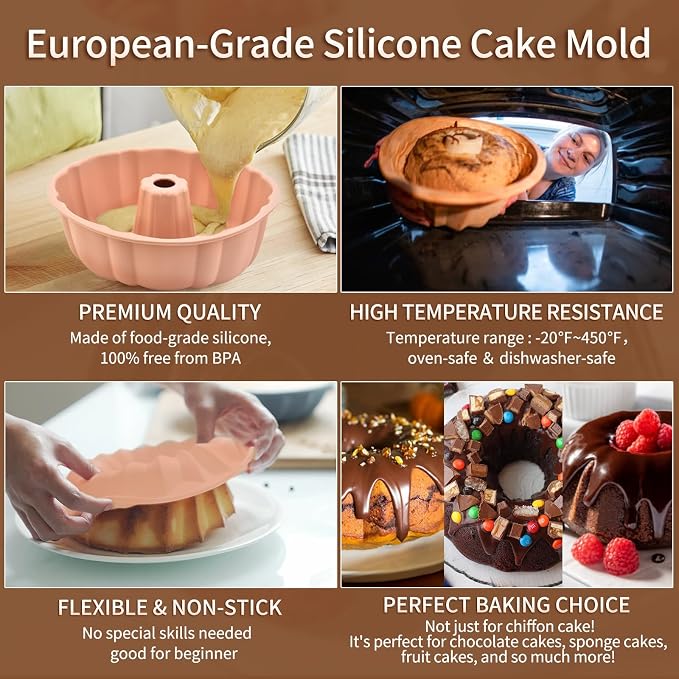 2 Pack Silicone Cake Pan,Jello Moldes Para Gelatinas，10 Inch,Grey+Blue | Nonstick,Cake Pans，moldes para gelatinas，Pound Cake Pan, Baking For Jello, Gelatin, Cake, Brownie and Bread
