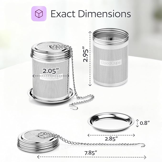 Stainless Steel Tea Infuser for Loose Leaf Tea, Medium (2.05” Diameter x 2.95” Height) – Extra Fine Mesh Strainer with Chain Hook & Lid, Reusable Tea Steeper for Mugs, Cups & Teapots
