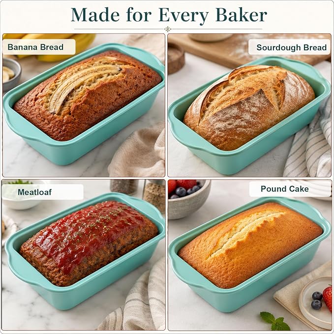 2 Pack 9x5 Inch Loaf Pan with Lid, Nonstick Bread Pans for Baking | Bake, Store & Carry, Heavy Duty Carbon Steel, Perfect for Banana Bread, Homemade Bread & Meatloaf, PFOA-Free