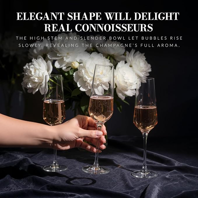 KROSNO Champagne Flutes Set of 6, 6.1 oz, Avant-Garde Collection | Drinking Glasses, Led-Free Crystal Glasses for Prosecco Sparkling Wine, Wedding Champagne Flutes, Dishwasher Safe