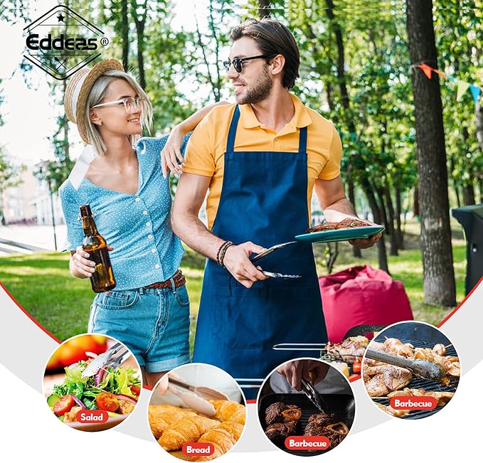 Eddeas Small Tongs For Cooking, Mini 7 inch Kitchen Tongs -Heat Resistant 600 Degrees Stainless Steel and Non-Slip handle - Perfect for Cooking, Salad, Pasta, Steaks, Vegetables,Dishwasher safe