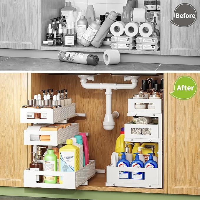 Under Sink Organizer,3-Tier Heavy Duty Pull out Cabinet Organizer Shelf | Height Adjustable,Thickened Metal,Slide out Storage Drawer Rack for Kitchen Bathroom Pantry Laundry Home Organization