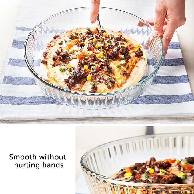 10 Inch Round Pie Plate Glass Pie Pan for Baking Deep Round Pie Plate Dish Great For Apple, Pumpkin, Holiday Pies,Oven Safe Tray (2)