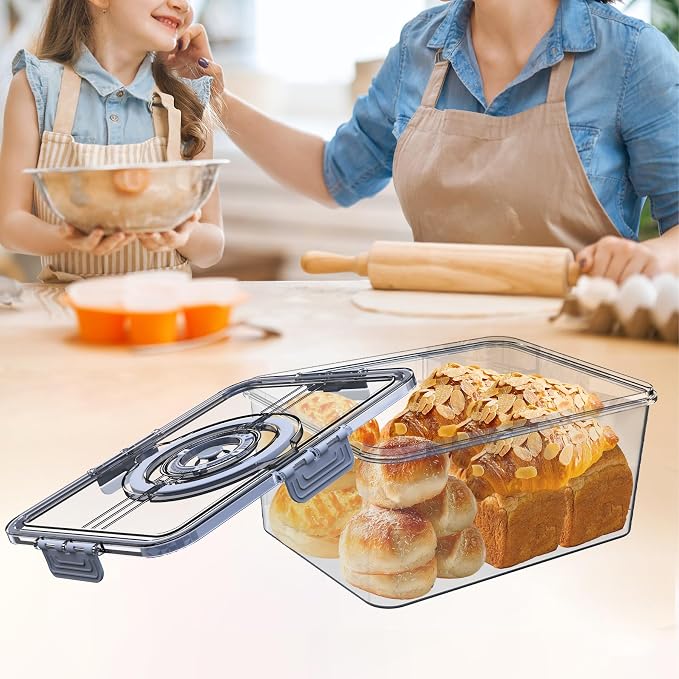 Bread Box with Lid and Handle,2026 New Upgrade Time Recording Bread Storage Container for Kitchen Counter Airtight,Portable Large Bread Boxes for Homemade Bagel, and Cookies,Not dishwasher safe