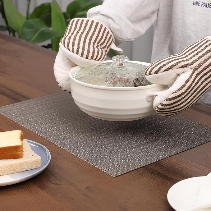 Myir JUN Placemats Set of 4 Kitchen and Dining Table Placemats | Vinyl Placemats Place Mats Indoor/Outdoor Set of 4 Washable Table Mats Non-Slip Place mats for Dining Table, Dark Gray
