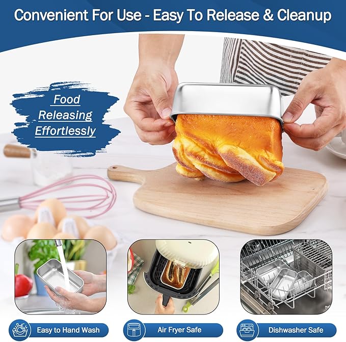 TeamFar Mini Loaf Pan, 3 PCS Stainless Steel Loaf Pans for Baking Bread | 6.3 x 3.5 Inch Bread Baking Pan for Homemade Bread, Meatloaf, Cake and Brownies, Non-Toxic, Oven & Dishwasher Safe