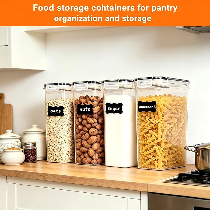 4pk 2.8L Airtight Containers, Clear Stackable Dry Food Storage | 4pk 2.8L airtight canisters with sealed lids block moisture. Sturdy plastic, stackable for kitchen pantry dry food