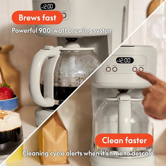 BREW 12-Cup Programmable Coffee Maker with No-Drip Glass Carafe, Oatmilk
