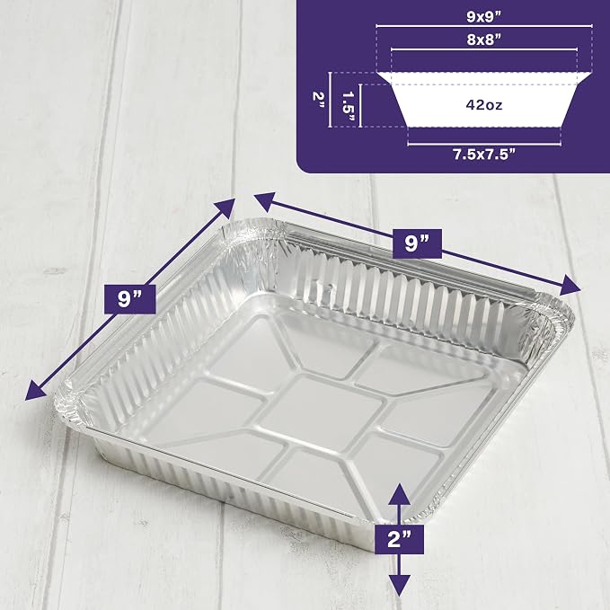 MATANA 25 Pack 9x9 Aluminum Pans with Lids, Disposable Aluminum Trays - 9" Inch Square Foil Cake Baking Pans & Food Containers with Lids