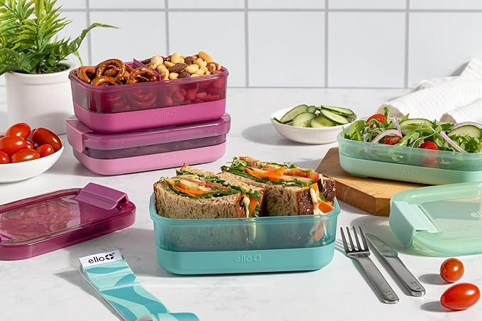 Ello Lunch Stack Bento Box Plastic Food Containers, 2 Pack, Raspberry | Leakproof bento box food containers, 2 pack. BPA-free, great for meal prepping, school & office lunches, and leftovers.