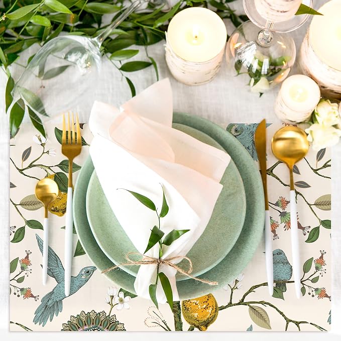 AnyDesign 50 Pack Blue Bird Paper Place Mats Fresh Lemon Tree Disposable Placemat 11 x 17 Inch Vintage Decorative Paper Table Mats for Dinner Table Setting Wedding Birthday Party Supplies