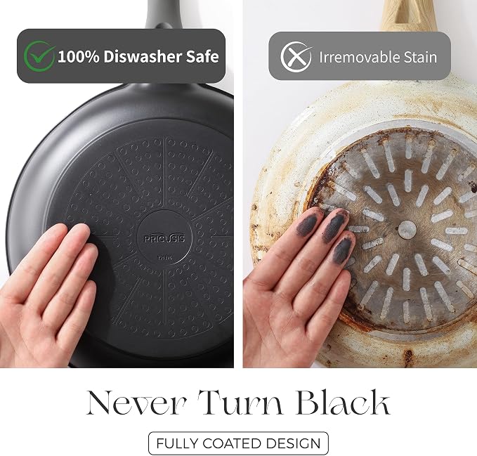 PRICUSIS Ceramic Nonstick Saucepan with Lid, 3 Quart Non Toxic Pot with Pour Spouts, Full Coated, 100% Dishwasher Safe, Induction Compatible, PFOS & PFOA Free, Black Sesame