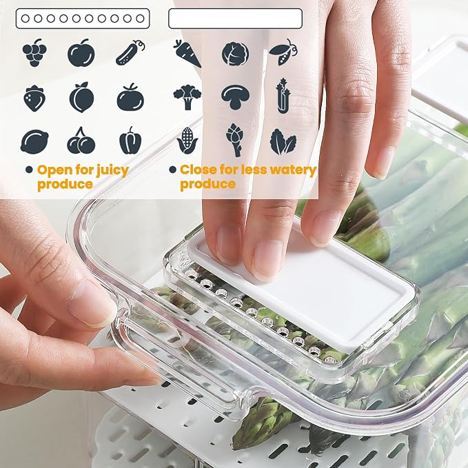 Fresh Produce Saver for Refrigerator, 3 Pcs Food Fruit Lettuce Keeper Containers, Salad Vegetable Storage Organizers Stackable, BPA-free Stay Fridge Storage Containers