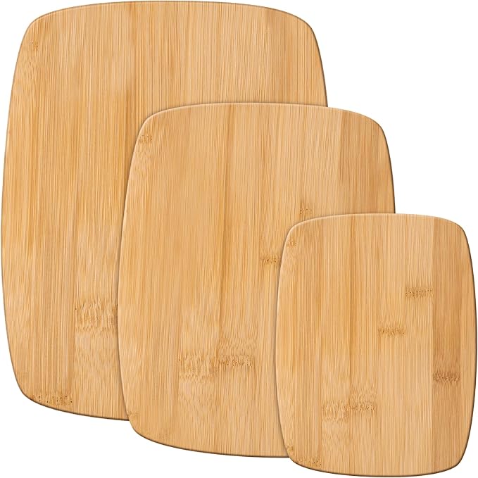 Bamboo Cutting Board Set for Kitchen - 3 Piece Reversible Wooden Cutting Boards, Wood Chopping Boards for Meat, Bread, Fruit, Cheese, Meal Prep, Wood Board and Charcuterie Serving Boards by Bambusi