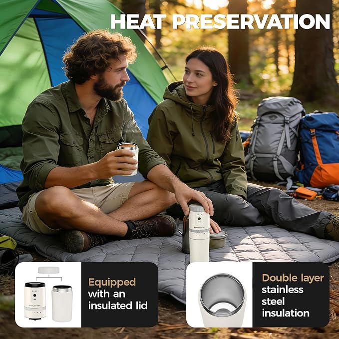 HAUSHOF Portable Coffee Maker for Travel, Rechargeable Electric Grinder | Collapsible Pour-Over Filter;5 Adjustable Grind Levels;Carry Bag for Easy Travel