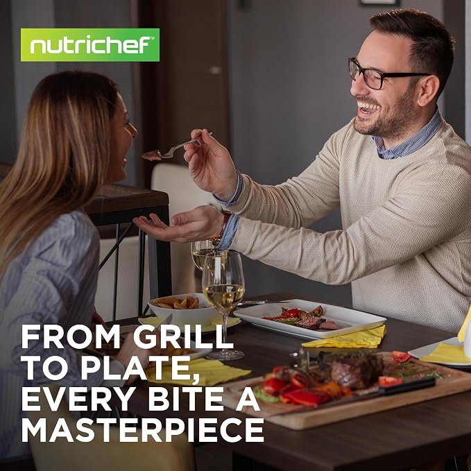 NutriChef 11" Non-Stick Grill Pan for Indoor Cooking - Hard Anodized Grill Pan for Stove Tops with High Ridges, Strong Handles, Dishwasher Safe