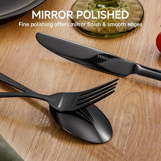 18/10 Stainless Steel Black Silverware Set for 8 | 40 Piece Heavy Duty Flatware Utensils Set | Mirror Polished | Dishwasher Safe | Premium Cutlery for Home Kitchen Wedding
