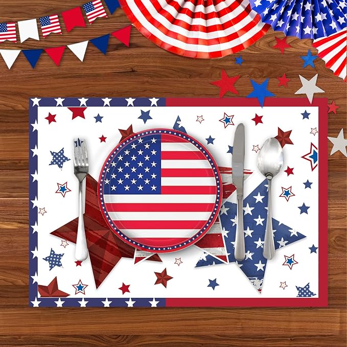 50 PCS Disposable Paper Placemats,11x16 inch 4th of July Place mats | Patriotic Freedom Stars Table Mats, Memorial Day Mat, Holiday Party Table Decorations