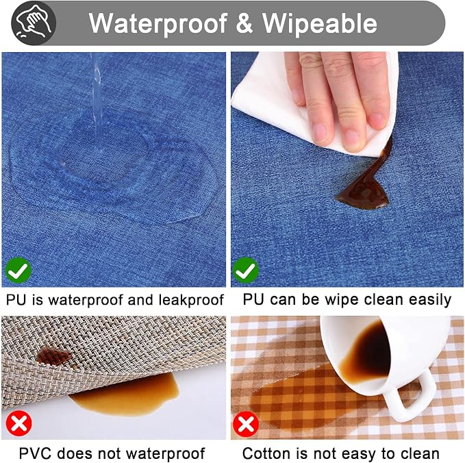 Faux Leather Heat Resistant Placemats 4 Packs, Waterproof Wipeable Dining PU Place Mats for Indoor & Outdoor, Easy to Clean, Sea Blue