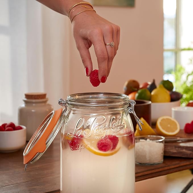 Le Parfait Super Jar 3L (96oz) Glass Canning Jar, Wire Bail Lid, 1 Pack | Airtight rubber seal for canning, preserving pickles, sauces and whole fruit, fermentation and pantry storage; Made in France