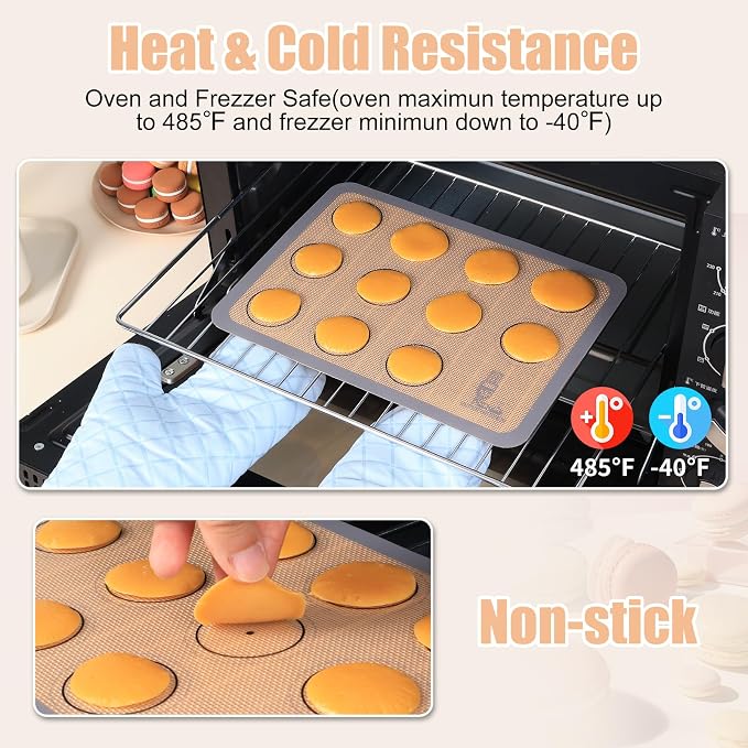 Silicone Baking Mat Macaron Set of 3-2 Half Sheet Liners 1 Quarter Sheet | Non Stick Silicon Cookie Oven Liner For Macaroons, Bake Pans, Pizza, Toaster, Cake and Bread Making (Red,Blue,Gray)