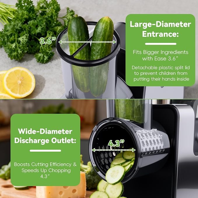 Electric Cheese Grater 7 in 1,Stainless Steel Salad Shooter,Slicer Shredder | 300W, Rotary Switch, for Block Cheese Vegetables Cucumber Carrot