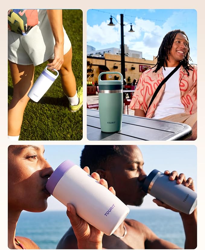 TOURIT Travel Coffee Mug 16 oz, Leakproof 2-Part Drink Lid Coffee Tumbler Cup, Insulated Stainless Steel Travel Mug, Dishwasher Safe Reusable Water Bottle, BPA-Free Coffee Mug,Pink Purple