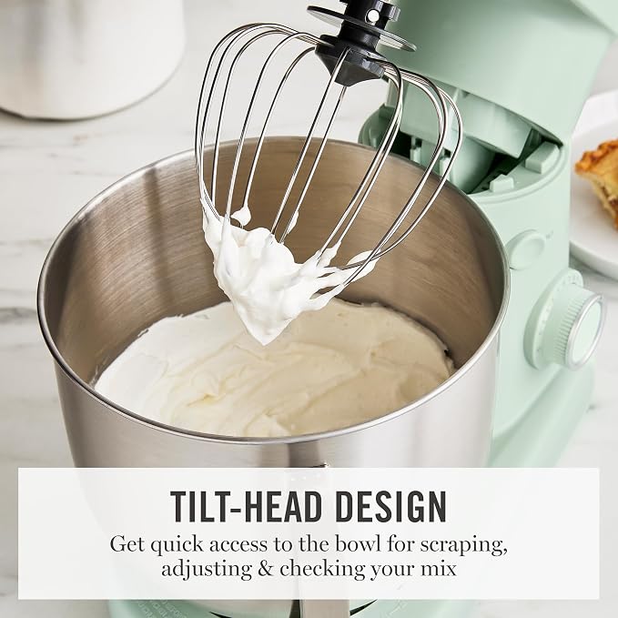 Martha Stewart 5.3QT Tilt Head Stand Mixer, 12 Speeds, Stainless Steel Bowl | Dough Hook, Stainless Whisk, Beater, Removable Splash Shield, Bread, Cake & Whipping, Electric Kitchen Mixer, Honeydew Green