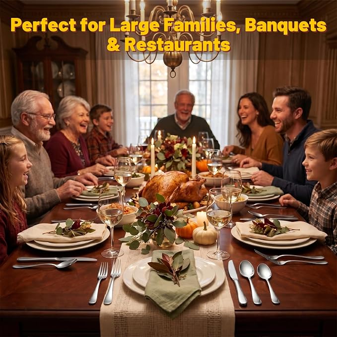 VIVANI 60-Piece Silverware Set for 12, Stainless Steel Flatware Set | Dishwasher Safe Cutlery Set, Ergonomic Handle, Rust Resistant for Large Gathering, Restaurant, Dinner Party, Housewarming