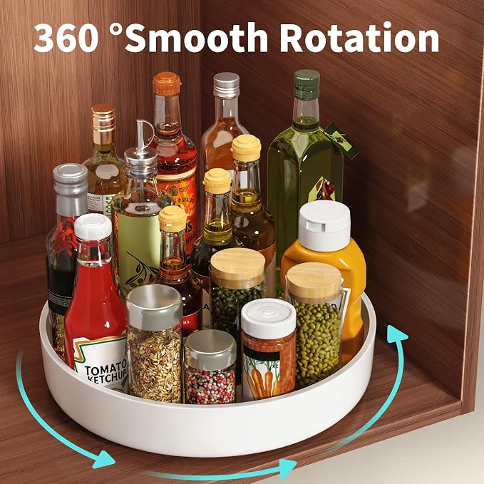 11.8" Lazy Susan Organizer for Cabinet, Turntable Spice Rack with Non-Slip Base & Raised Lip, Pantry Organization and Storage, Kitchen, Fridge, Makeup Vanity, Bathroom Countertop, Under Sink