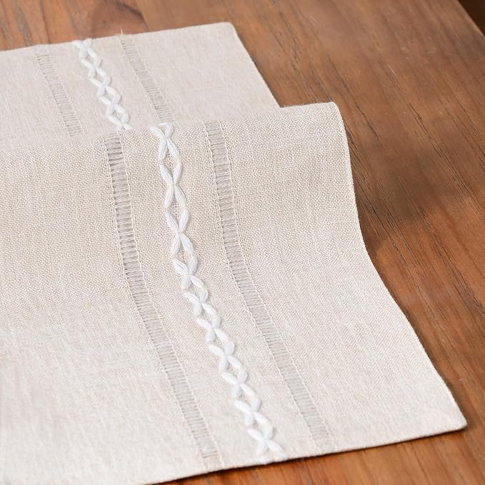 Wracra Cotton Linen Place Mats, Ivory Embroidered Placemats Set of 8 | Placemats 12 x 18 Inch; Cotton Linen Woven Fabric; Heat Resistant Table Mats; Raised Embroidered Hollow Design