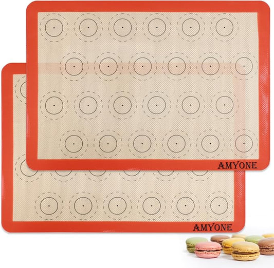 AMYONE Macaron Silicone Baking Mats for Half Sheet Pan, Platinum, 2PCS | Precise Size 11 5/8 X 16 1/2; For Macaron/Cookie/Bread/Pastry; Food Grade Silicone, Reusable Nonstick Liner, Orange