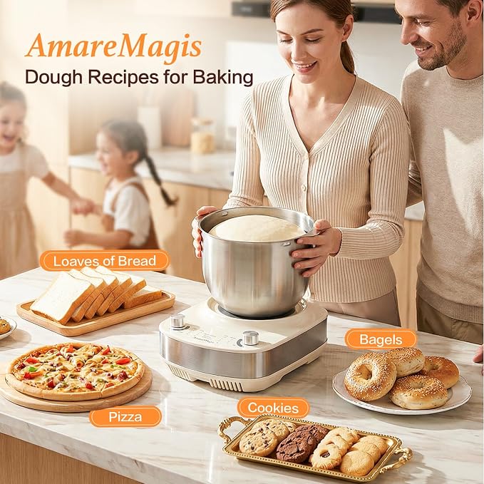 7.4QT Electric Dough Mixer with Timer & Fermentation, Dough Kneader Machine for Bread, Pizza, Pasta & Sourdough, Large Capacity Up to 2.1kg Dough, Hands-Free Kneading Machine for Home Baking
