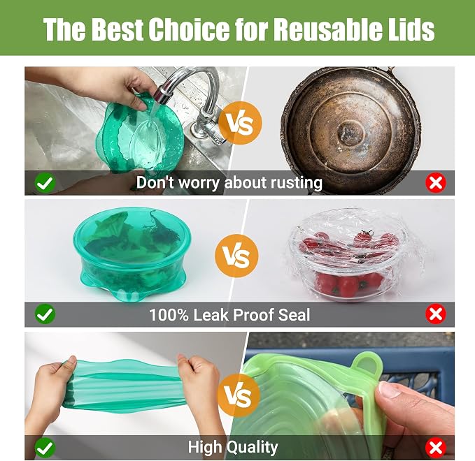 Silicone Stretch Lids for Food Storage in Fridge, Reusable Elastic Bowl Covers for Cup, Cans, Jars, Round & Rectangle Container, Food Grade Silicone Microwave Food Cover, 12 PCS, Multicolor