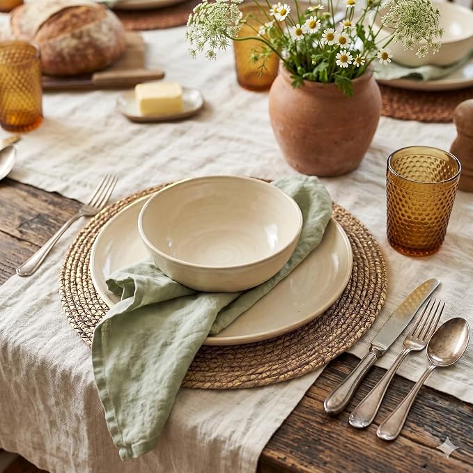 13.8" Set of 8 Brown Seagrass Woven Round Placemats - Wicker Boho Farmhouse Placemats - Rattan Table Mats Like Water Hyacinth for Dining Table, Wedding, Home (Brown Seagrass)