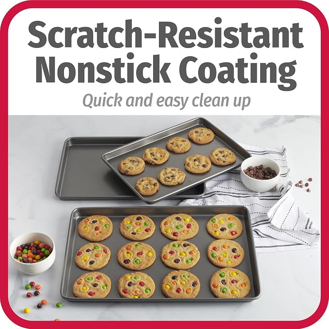 GoodCook Everyday Nonstick Baking Sheet Set, 3 Pack Includes Small (13×9) Medium (15×1) and Large (17×11) Pans Carbon Steel Construction Cookie Sheets Bakeware Set, Gray
