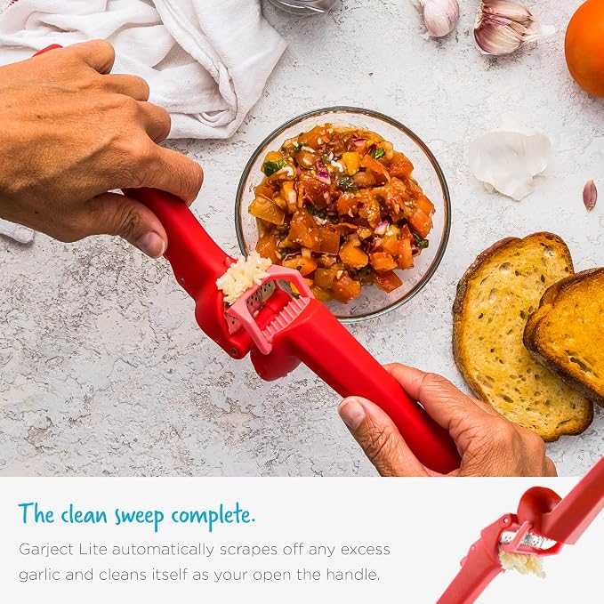 Dreamfarm Garject Lite 2-In-1 Garlic Peeler, Garlic Press & Mincer with Garlic Peel Ejector, Nylon - Red | No-peel mincer with skin eject button, fits up to 2 cloves, dishwasher safe heavy-duty nylon, stainless steel crusher plate