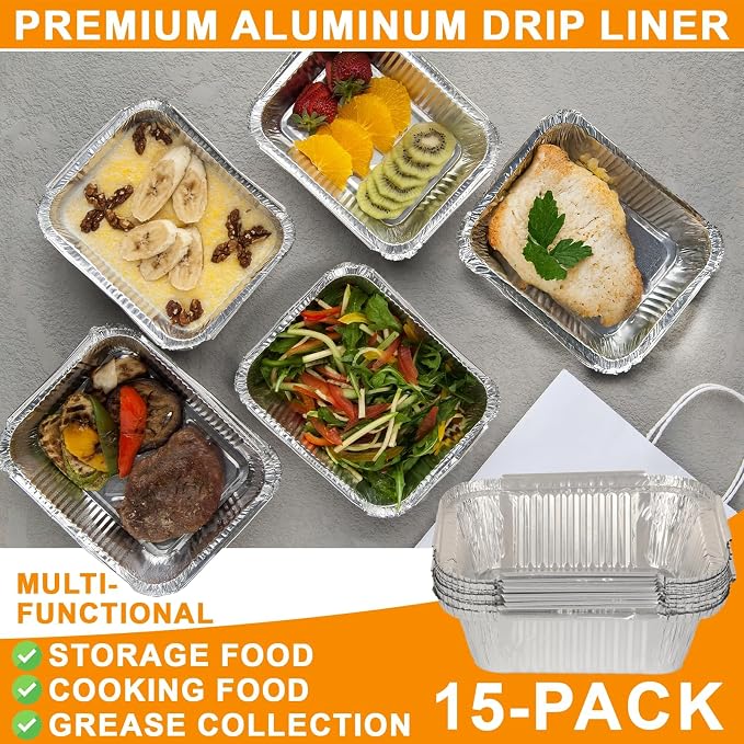 720-0830H Grease Drip Pan Liners for Nexgrill 720-0888 720-0896B Grill Part | 15PCS foil catchers for Nexgrill 720-0888S, reduce flare-ups, easy to install, recyclable, Aluminum, disposable 4.7 x 5.9"
