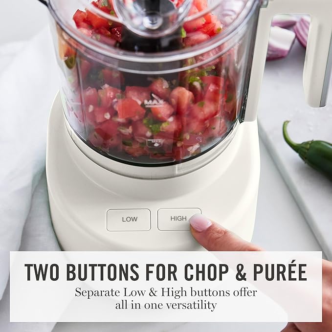 Martha Stewart 3 Cup Electric Vegetable Chopper, Mini Food Processor, Linen | 24oz BPA-Free Bowl, Stainless Steel Blades, Pour Spout, Dice, Puree, Mince, Chop Vegetables & Herbs, Dishwasher-Safe Parts