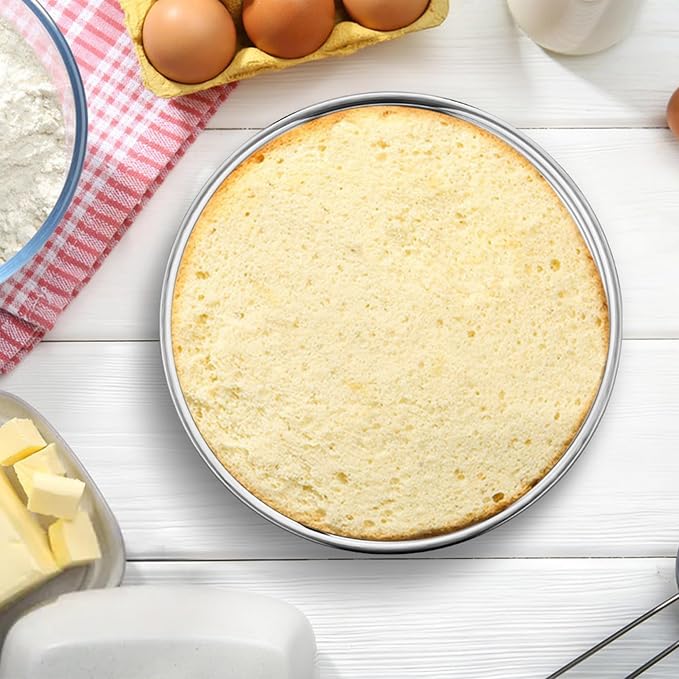 E-far 9 Inch Round Cake Pan, 2-Piece Stainless Steel Round Baking Mold Tins | Non-Toxic & Leak-Proof for Birthday Wedding Layer Tiered Cake, Easy Clean & Dishwasher Safe