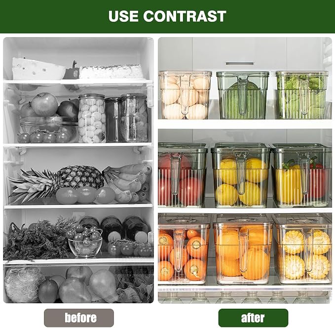 2 Pack Stackable Food Storage Produce Saver Containers for Refrigerator, Berry Keeper Boxes for Fridge with Removable Drain Tray Keep Fresh for Vegetables/Fruit (Clear&Green)
