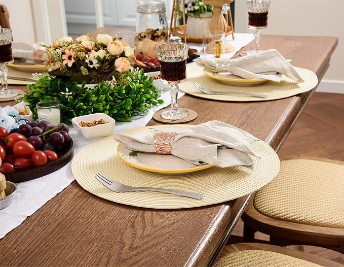 AHHFSMEI Round Placemats Set of 6 Heat Resistant Washable Non-Slip Woven Braided Table Mats for Dining Table Kitchen & Home Decor (Beige)