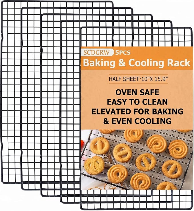 5PCS Cooling Racks for Cooking and Baking 10" x 16" Wire Rack Baking Rack, Cookie Rack, Heavy Duty Metal Wire Rack for Grilling, Roasting, Cooking, Drying,Oven Safe Dishwasher Safe