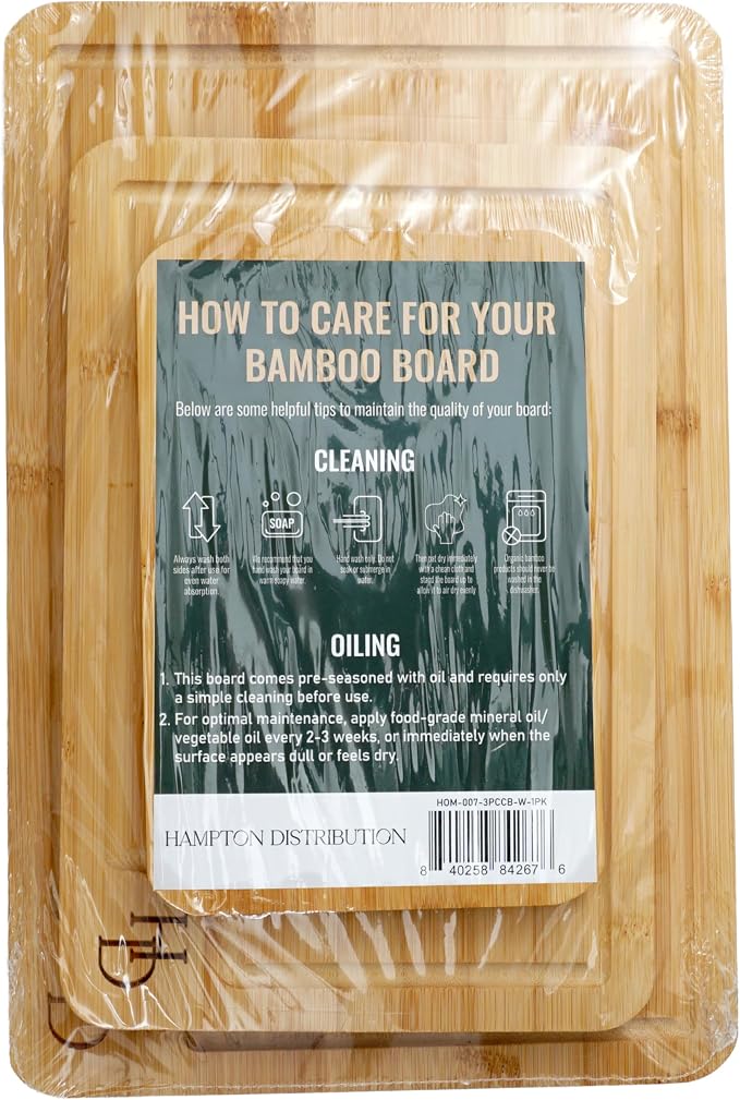 3 Piece Bamboo Cutting Board Set, Cutting Boards For Kitchen, Hampton Distribution
